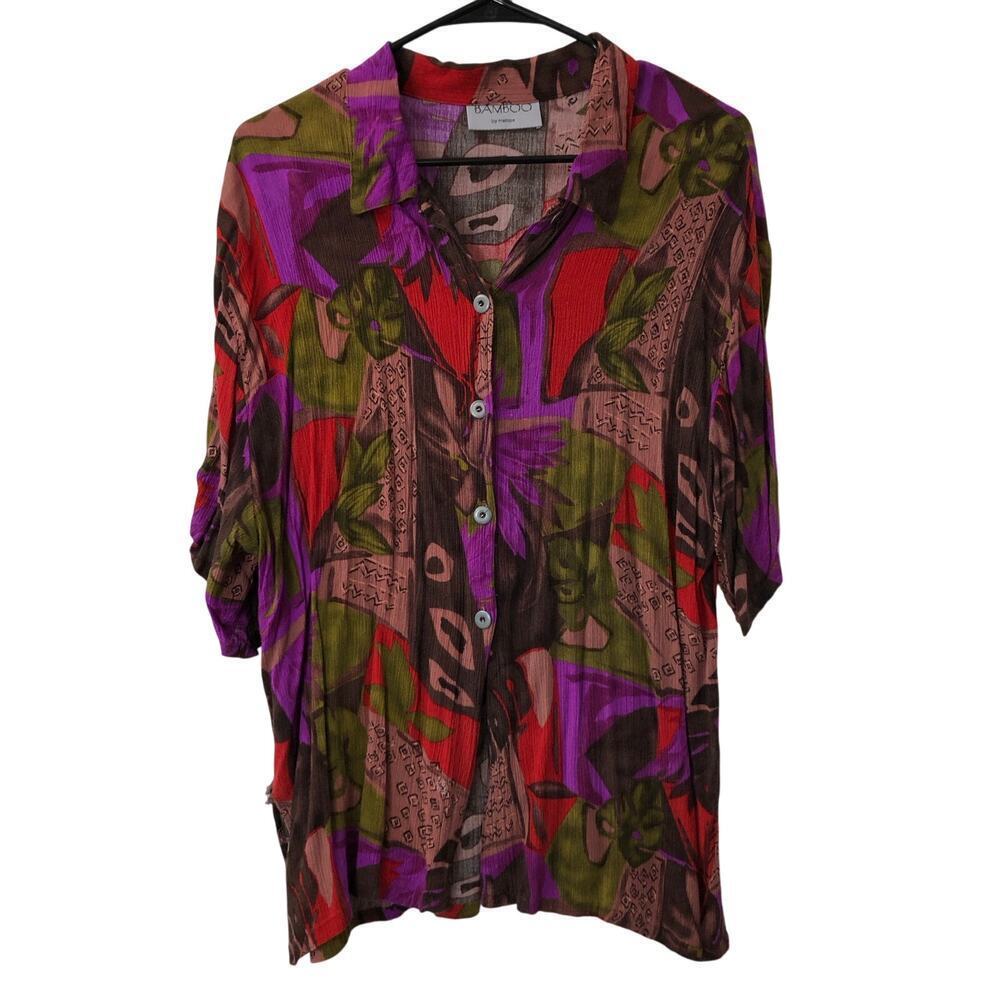 Bamboo by Melrose abstract and floral design button down shirt (T1)